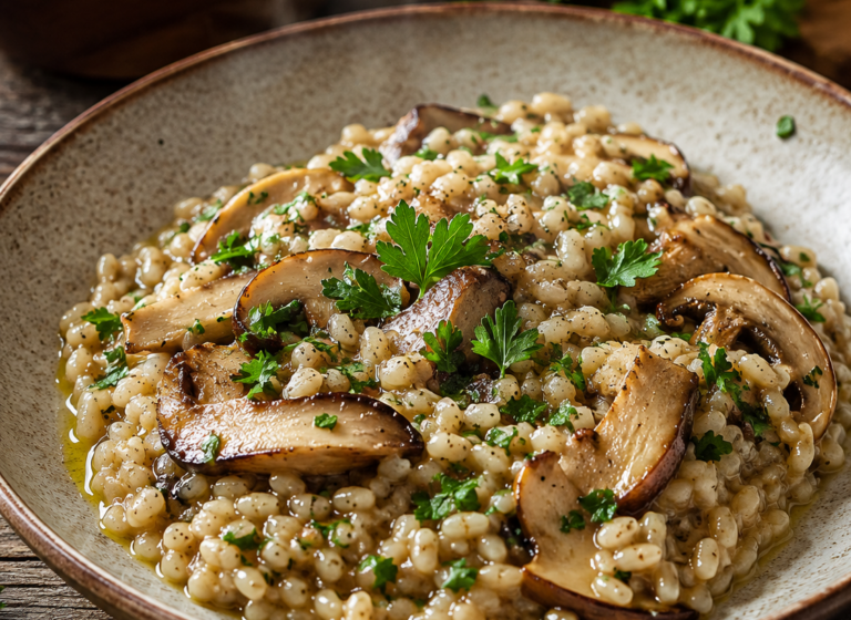 Orzotto d’orzo perlato con funghi porcini e prezzemolo