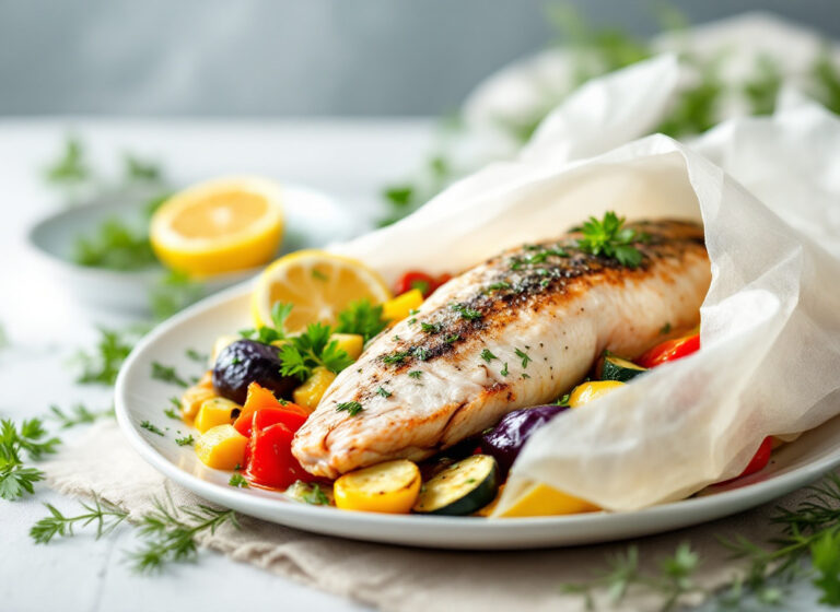 Branzino al cartoccio con verdure e limone
