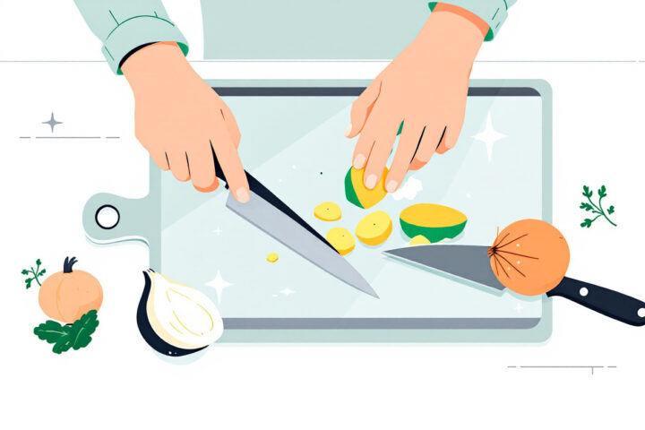 Patata e cipolla tagliate a dadini e affettate