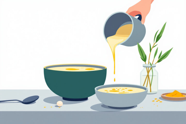 Vellutata servita in ciotole con olio e curcuma