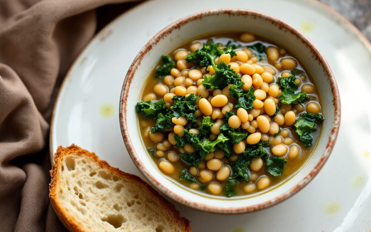 Zuppa d'orzo e cavolo nero con fagioli cannellini