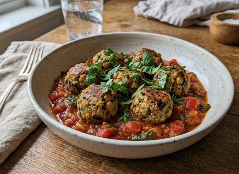 Polpette di melanzane e ceci al forno con sugo di pomodori freschi