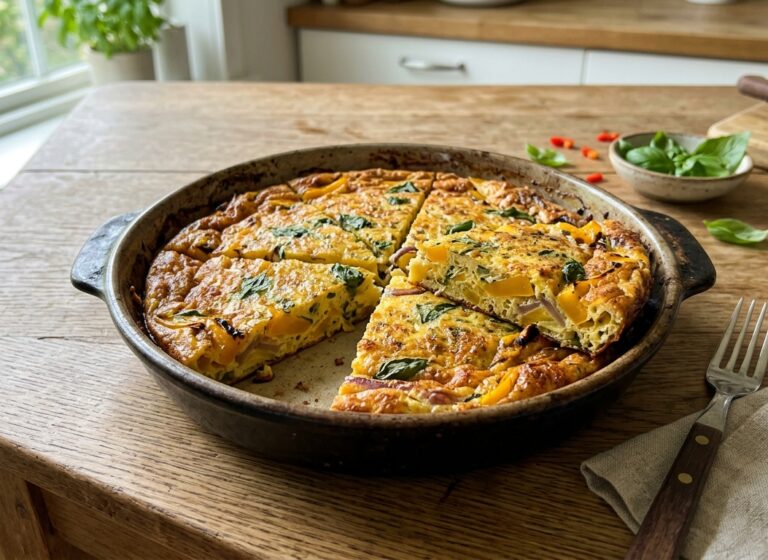 Frittata di peperoni gialli e cipolla al forno con erbe aromatiche
