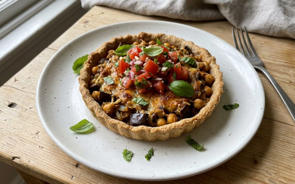Tortino di melanzane e ceci al forno con salsa di pomodori freschi