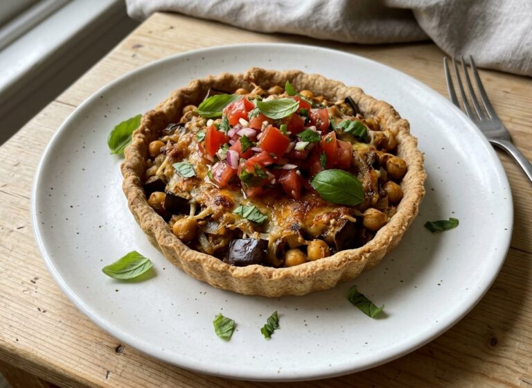 Tortino di melanzane e ceci al forno con salsa di pomodori freschi