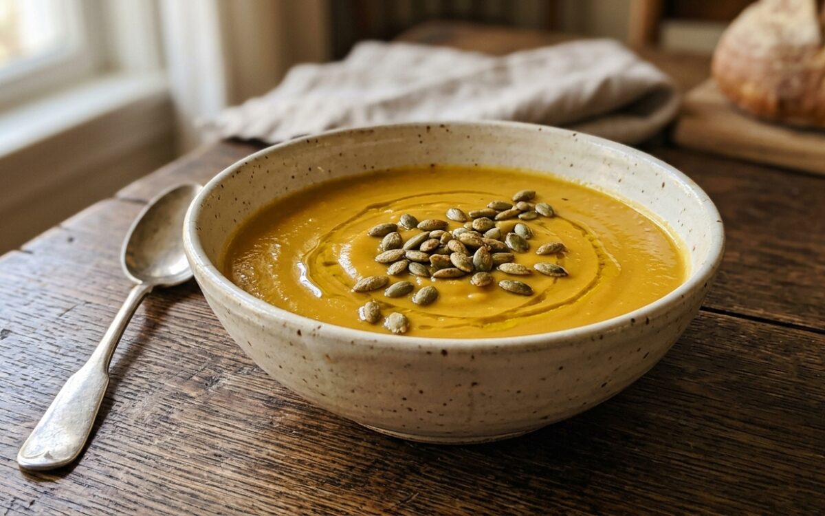 Crema di ceci e zucca violina con semi di zucca tostati