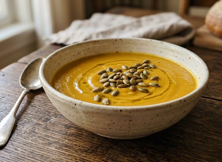 Crema di ceci e zucca violina con semi di zucca tostati